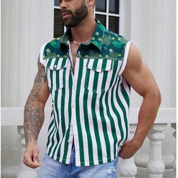 St. Patricks Day Men's Jean Vest - Picture 4 of 4